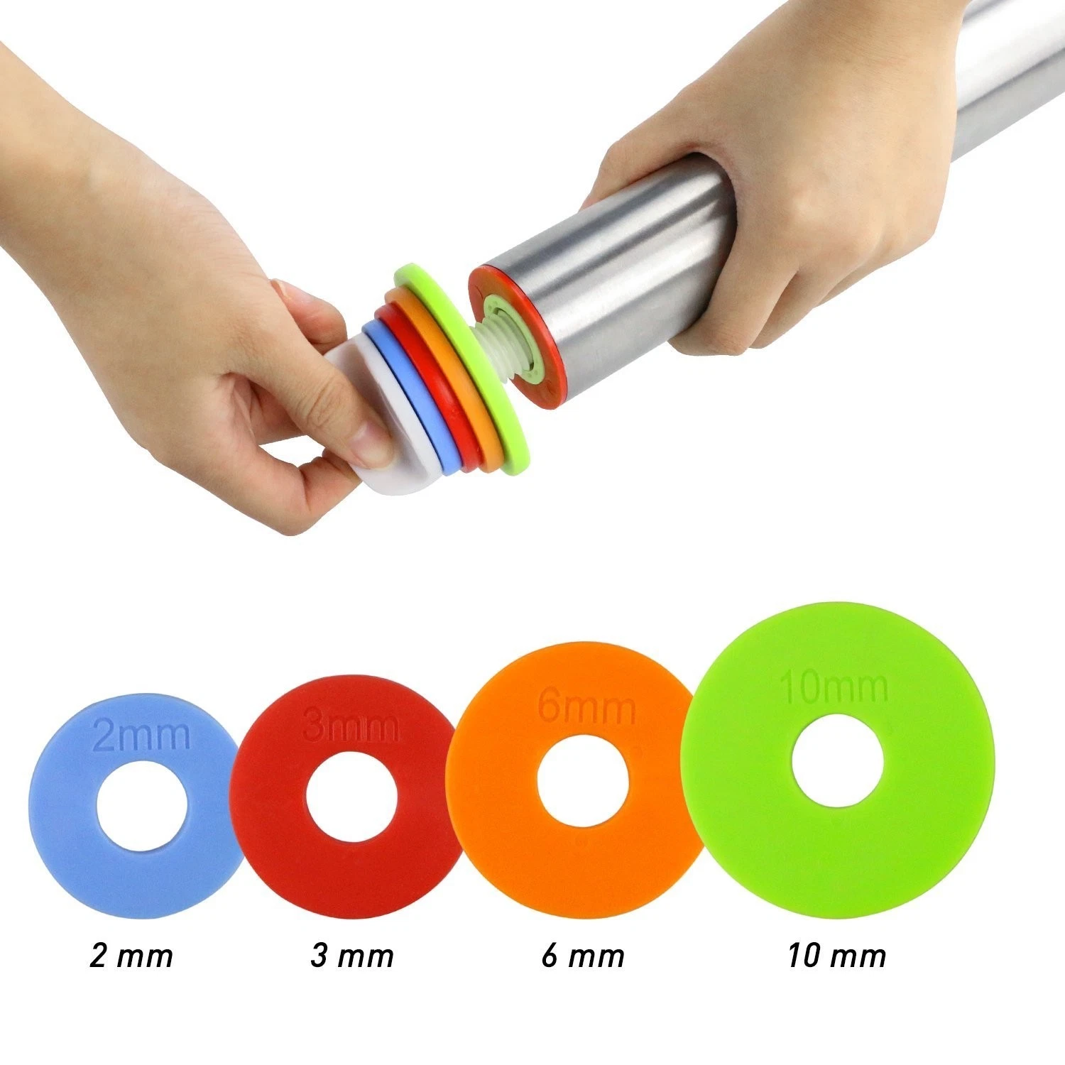 Stainless Steel Rolling Pin, Adjustable Rolling Pin Pins with Removable Rings