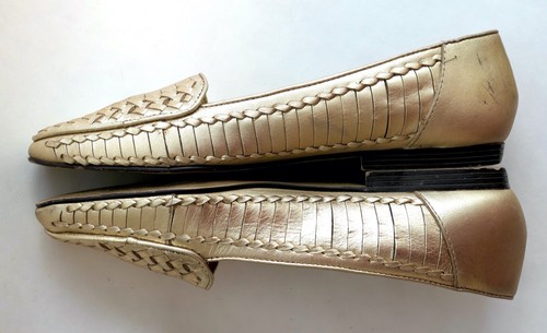 Vintage Michel Strike Braided Loafer Flat Gold Leather 7 7.5 M - Picture 10 of 10