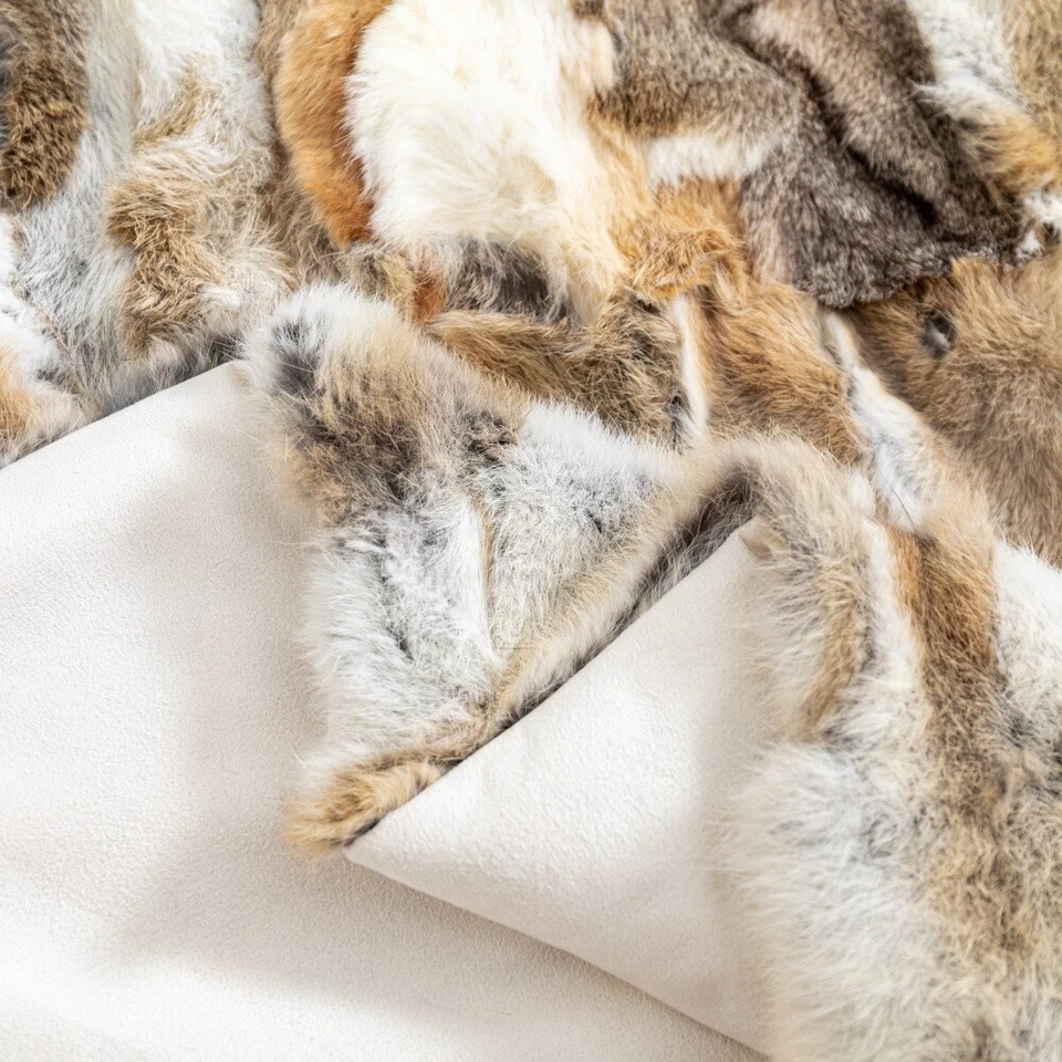 Manta cálida de lujo de piel de conejo real amarillo natural 55x63 pulgadas Foto 4 de 4