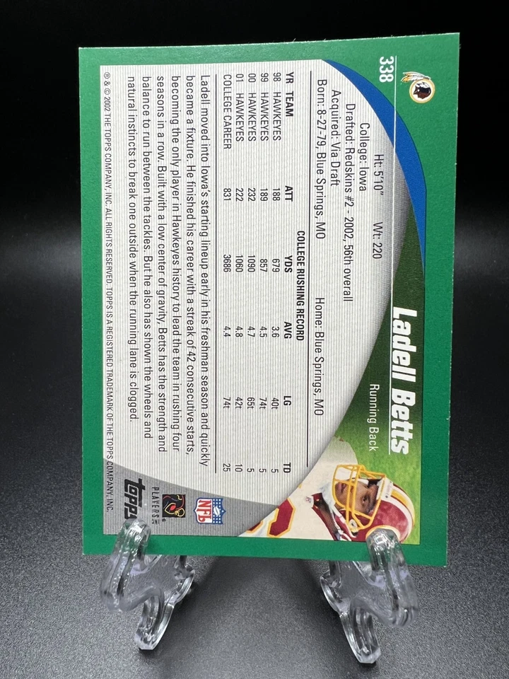 2002 Topps Football - #338 Ladell Betts (RC) Redskins - Image 2 of 2