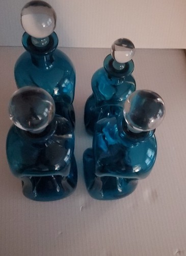 4er Set Kastrup Holmegaard Kluk Kluk eingeklemmt blau Dekanter Flasche klarer Stopper - Bild 16 von 24