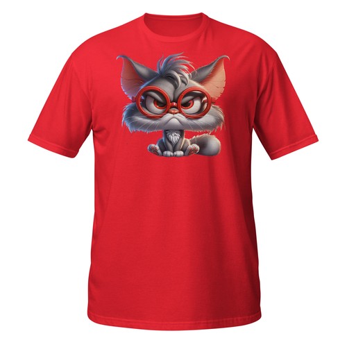 Grumpy Nerd Cat Shirt – Angry Cartoon Kitten with Big Red Glasses Unisex  - Picture 12 of 33