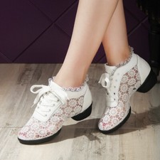 Women Lace Up Mesh Breathable Modern Dance Shoes Cowhide Soft Soled Dance Shoes