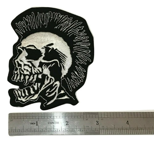 Mohawk Skull Warrior Skeleton Embroidered Iron On Jacket Patch Punk Rock 3" x 4" - Picture 3 of 3