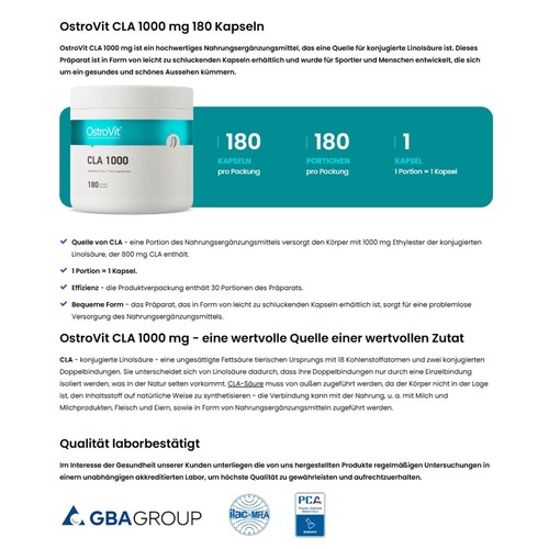 CLA 1000 mg - 90-270 Kapseln - Fettabbau Muskelaufbau Muskelmasse Immunsystems - Picture 3 of 13