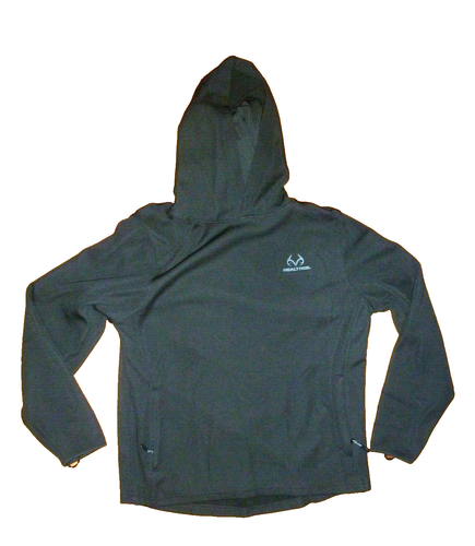 MEN'S REALTREE BLACK PULLOVER HOODIE W/NECK GAITER~~SIZE LARGE(42-44)~~SIDE PKTS