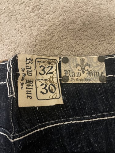 Jeans da uomo vintage Y2K blu grezzo large da pattinatore grunge taglia 32x30 cyber wings nuovi con etichette - Foto 3 di 8