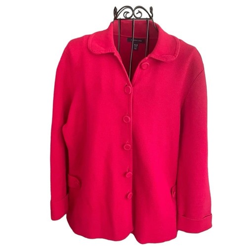 Lands End Chunky Cardigan 5 Button Front Sweater Supima Cotton Red Size XL/P 18 - Picture 1 of 8