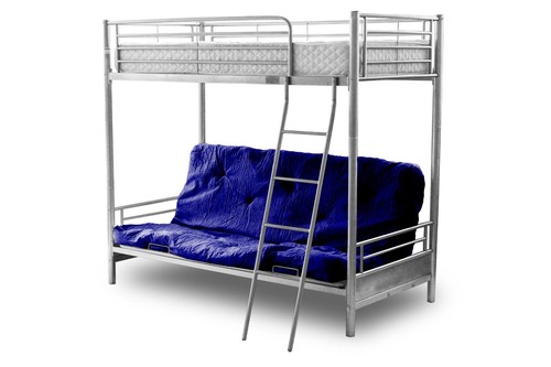 SILVER METAL BUNK BED BLACK FUTON MATTRESS ALASKA MEMORY FOAM SPRUNG MATTRESS - Picture 8 of 13