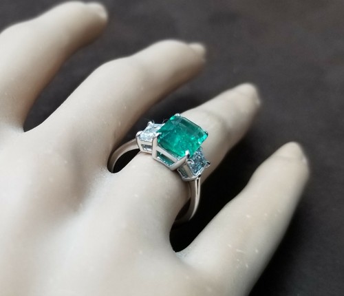 Vintage 14k Weißgold Verlobungsring 2,69ct. Natürlicher grüner Smaragd GIA Zertifikat  - Bild 11 von 12
