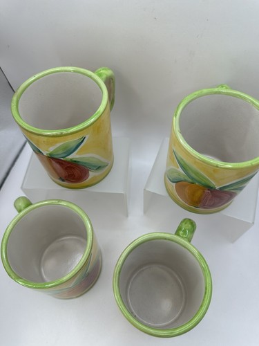 Set Of 4 Solimene Mugs Apple Handpainted in Italy Pottery - Picture 2 of 4