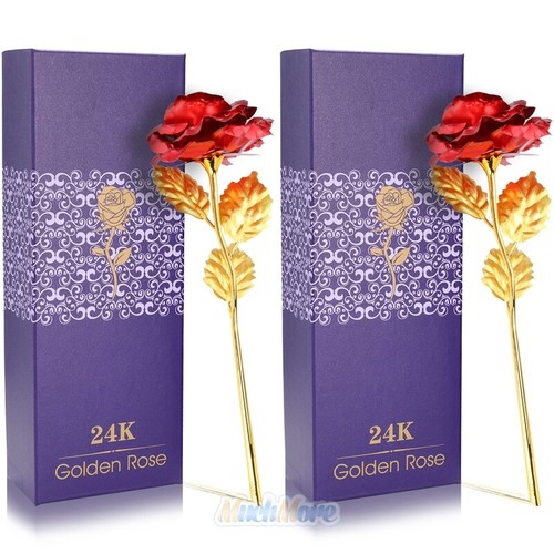 Set 24K vergoldet Rose Blume Muttertag Geburtstag romantisches Geschenk + Band & Box - Bild 25 von 32