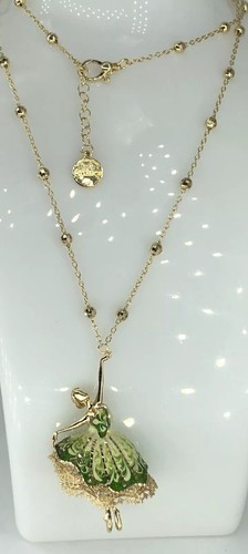 Collana Ballerina In Argento E Smalto Verde - Foto 3 di 7