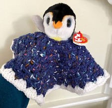 Lovey Penguin Handmade Removable Security Blankie Crochet Blue Doll Plush Gift