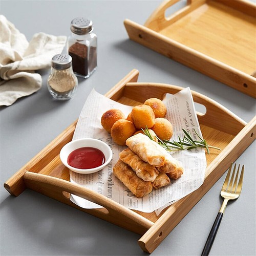 Rectangular Bamboo Tray Household Tea Serving Plate Kitchen Snack Dish Organizer - Picture 3 of 21