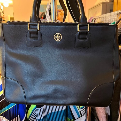 Große Tory Burch schwarze Saffiano Leder doppelte Reißverschlusstasche - Bild 16 von 16