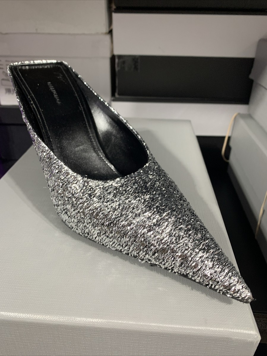 BALENCIAGA ミュール ナイフ 36 BALENCIAGA Womens Silver Knife Toe Stiletto Slip On Heeled