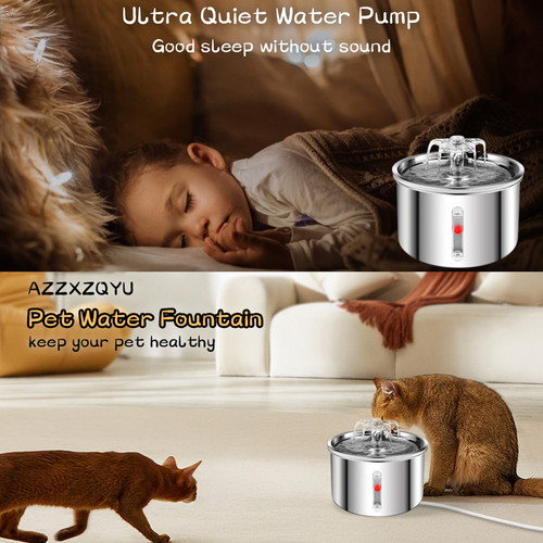 2L Automatic Cats Dogs Water Fountain Stainless Steel Drinking Dispenser Bowl - Picture 3 of 9