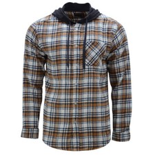 Mens Flannel Lumberjack Check Shirts Soft Cotton Long Sleeve Casual Hooded Shirt
