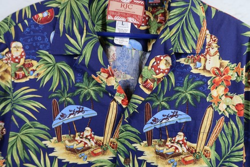 Men's RJC Hawaiian Christmas Camp Shirt Size L Made in USA Santa Aloha Beach - Picture 3 of 9