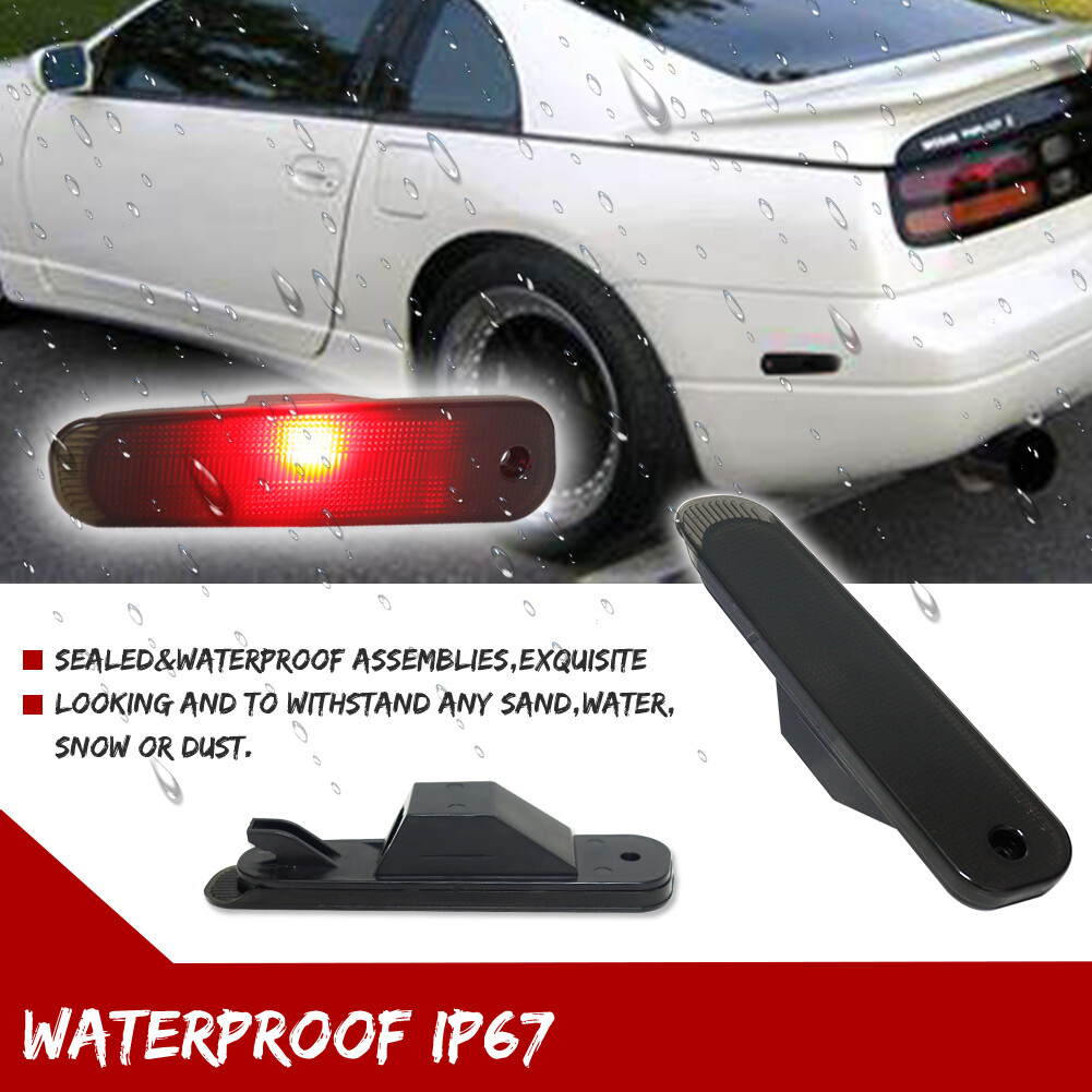 DEPO Rear Smoke Bumper Side Marker Lights + Red Bulbs for 90-96