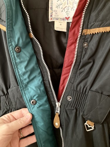 Obermeyer Black Embroidered Ski 1947 Thermolite Hooded Jacket Sz 4 Zip Front - Picture 4 of 12