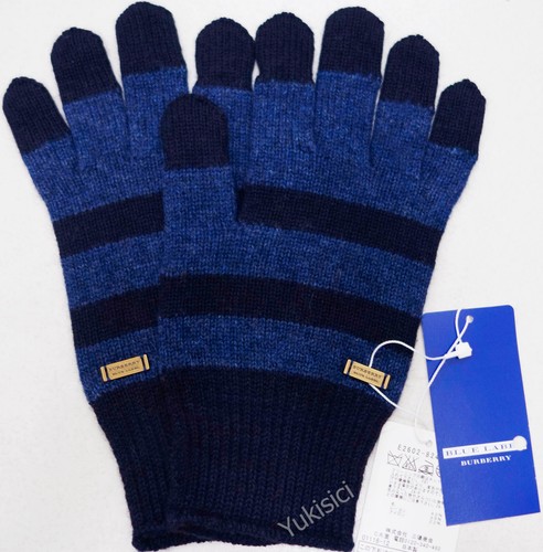 Burberry Men Gloves Stripes +Logo Plate-Easy Touchscreen-Wood Blend Knit-NWT - Picture 3 of 9