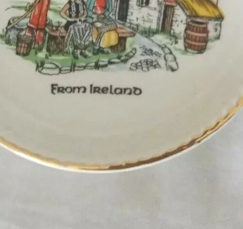 Carrigaline Pottery Co Ltd Kork Irland kleine Schmuckschale 4,5" rund Goldrand - Bild 3 von 6
