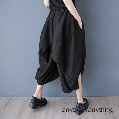 Damen koreanische Mode lockere weite Beine Cropped Hose Sommer Freizeit Rock Kleid - Bild 4 von 7
