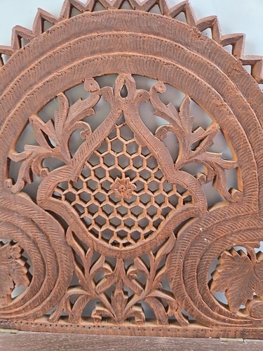 Vintage Set of 2 Carved Wooden Lattice Shelves Folding India Wood 15 x 9.5 - Picture 2 of 10