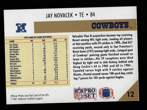1991 Pro Set Jay Novacek Dallas Cowboys #84 - NM - Picture 2 of 2