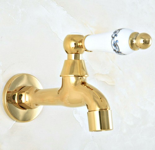 Polished Giold Ceramic handle Mop Pool Sink Tap Single Cold Laundry Faucet - Picture 3 of 8