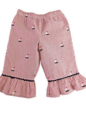 Kellys Kids Girl size XS 4 Ruffled Red Stripe Embroidered Sailboat Capri Pants