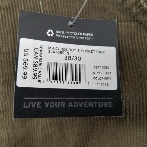 EDDIE BAUER Corduroy Pants Slat Green Men's Straight Leg Cotton 38 x30 - Picture 5 of 8
