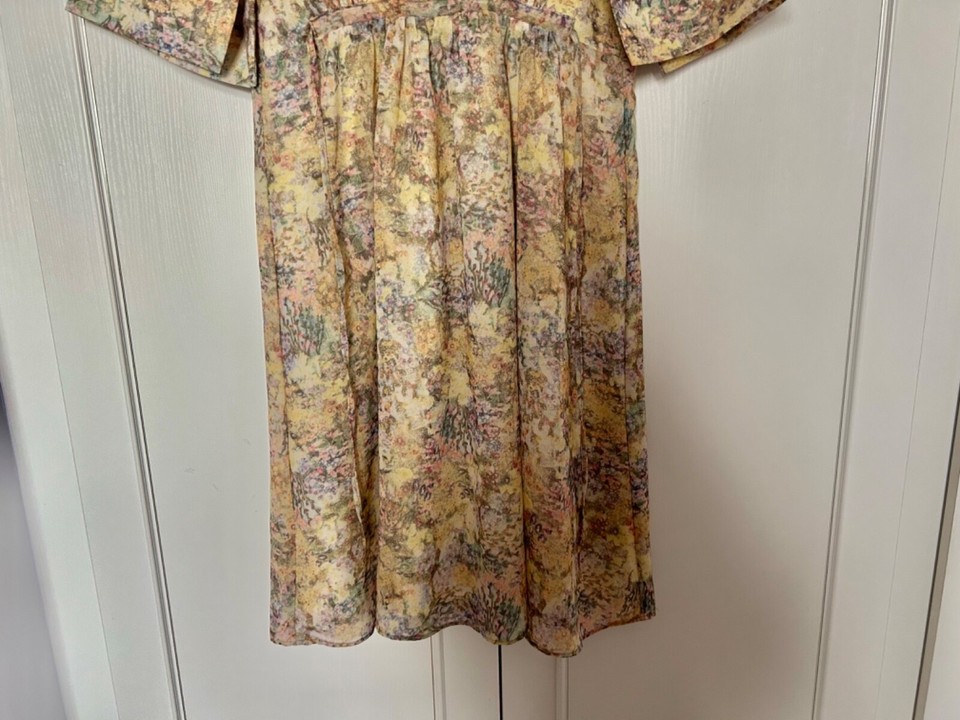 H&M DRESS YELLOW/MULTI FLOATY LINED ELASTIC WAIST TIES SIZE Eur S 8