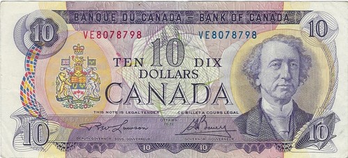 Canada $10 (1971),Fancy SN Broken Ladder, Bookend, Lucky 7 & 8, VF/XF +Gift! CA1