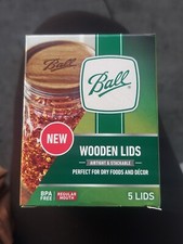 Brand New. Ball Authentic Mason Jar Acacia Wooden Storage Lids 5-Pack.