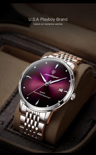 POEDAGAR Men Watch Waterproof Luminous Stainless Steel Strap Date Business - Bild 17 von 24