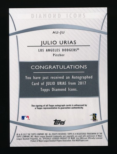 2017 Topps Diamond Icons Auto Autograph SP Julio Urias #AU-JU #06/25 LA Dodgers - Picture 2 of 2