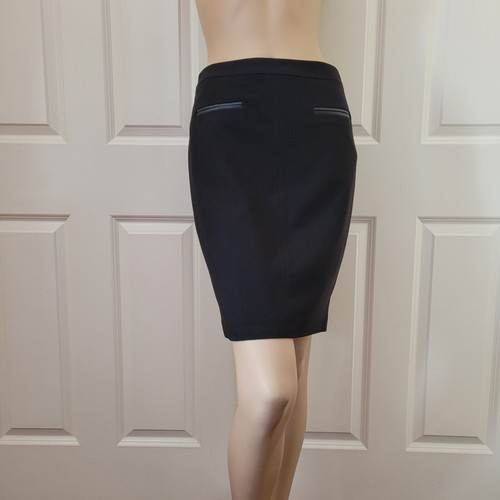 DKNY Faux Leather Trimmed Pocket Pencil Skirt SZ 0 Black - Picture 2 of 10