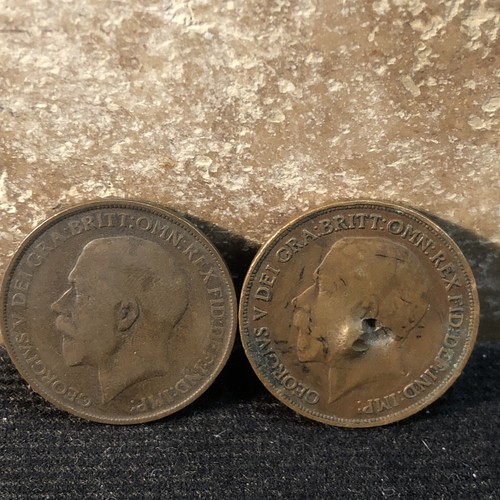1912-1913 Lot Of 2 George V (Fifth) 1 One Penny Coin UK England Great Britain - Picture 4 of 6