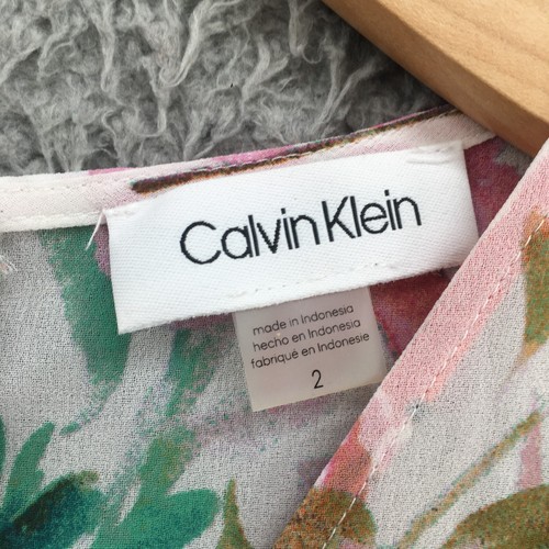 Calvin Klein Floral Maxi Long Dress Womens 2 White Multicolor High Low Hem NEW - Picture 13 of 18