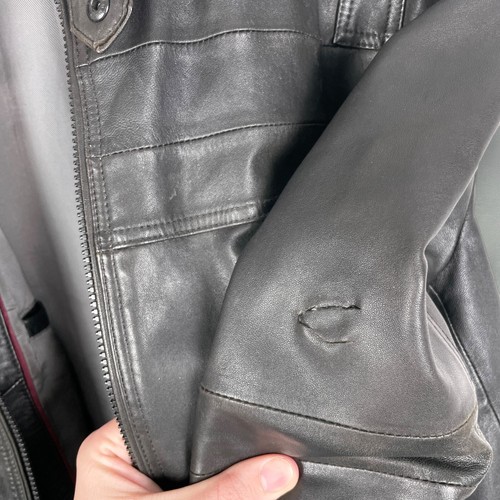 M&S Autograph Lined Leather Biker Bomber Jacket Full Zip Mens L Flaws - Picture 7 of 9