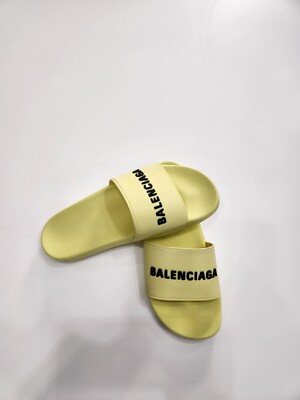 $375 Women's Balenciaga Logo Pool Slides Flat Sandals Slippers