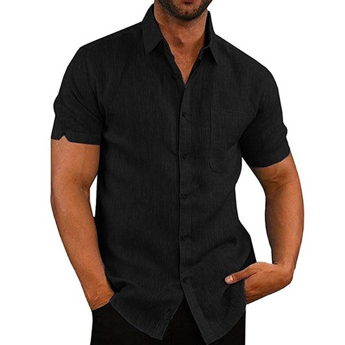 Men Cotton Linen Shirts Summer Loose Buttons Short Sleeve Casual T Shirt Tops - Picture 5 of 28
