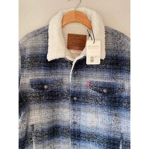 Levi's Sherpa Trucker Jacket Plaid Fleece Lined Warm Winter Coat L - Picture 2 of 6