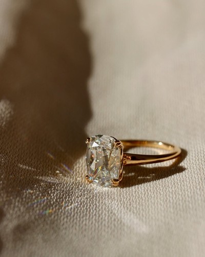 Cushion Cut Moissanite Engagement, Promise 18K Yellow Gold Bridal Wedding Ring - Picture 6 of 9