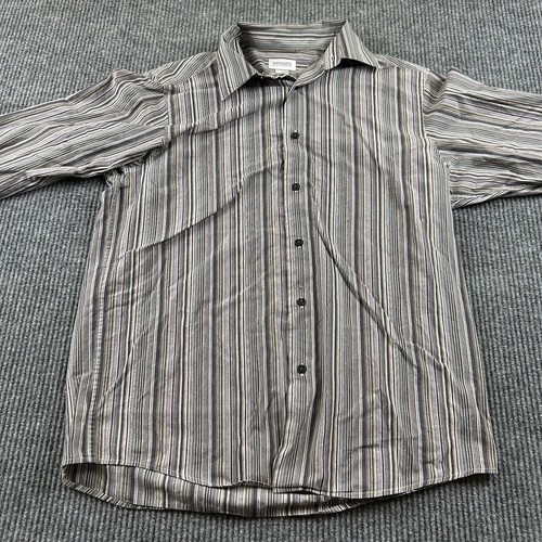 Concepts by Claiborne Mens L Stripe Red Gray Long Sleeve Button Down Dress Shirt - Picture 1 of 10
