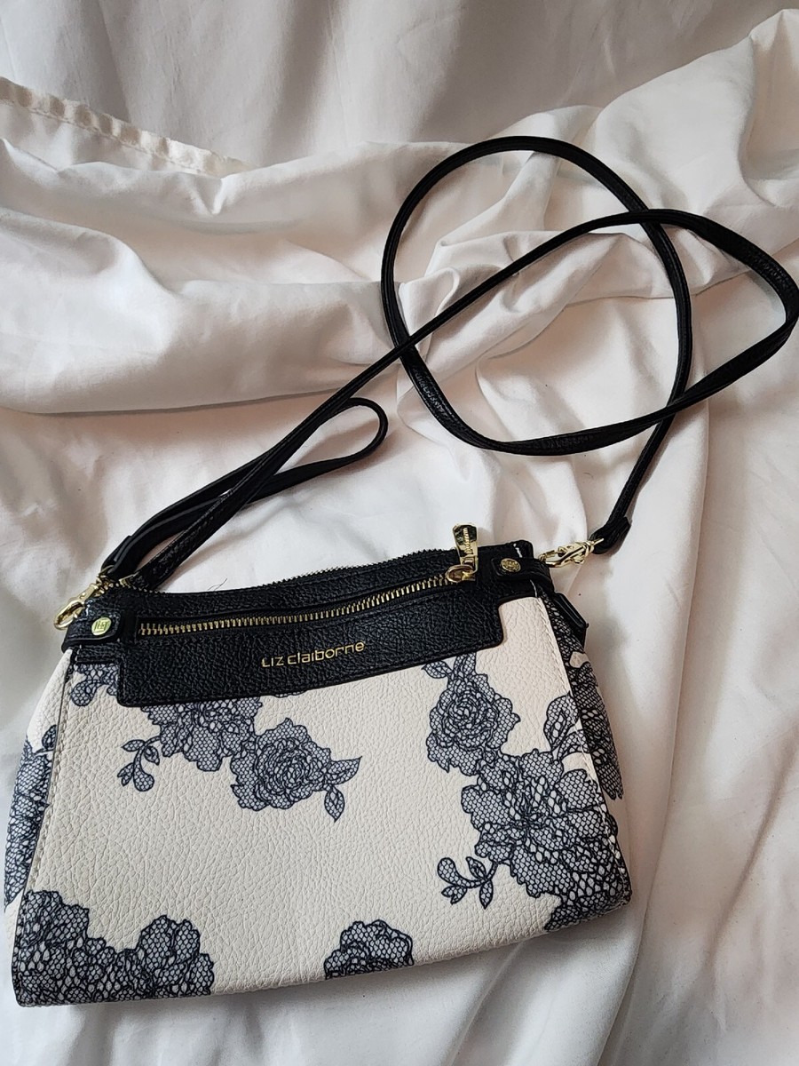 Black Cream Lace Floral Faux Leather Clutch Bag Evening Bag Liz