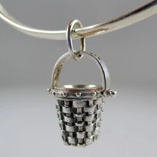 Sterling Silver CANDLE BASKET Charm FOR BRACELET Necklace Pendant VINTAGE New